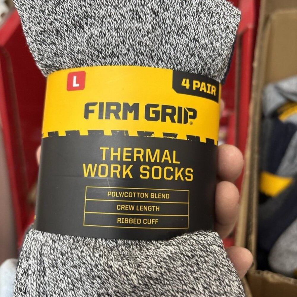 Men's Firm Grip Large Thermal Poly/Cotton Work Socks Construction 4-pk. New.